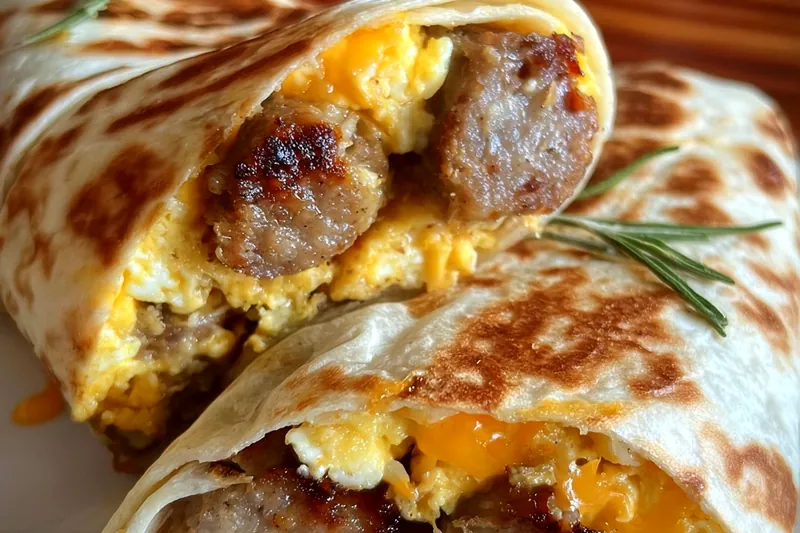 Scrambled eggs being cooked in a skillet with sausage and vegetables, showing the perfect creamy texture and golden color