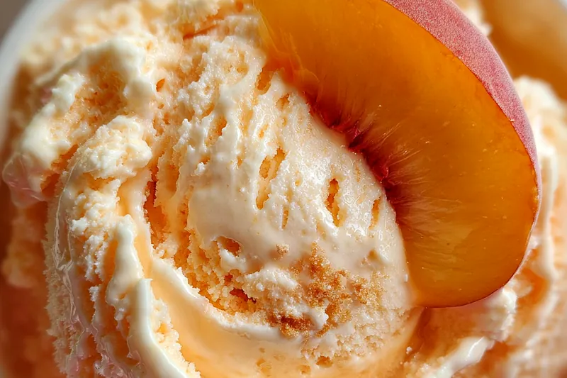 Creamy peach custard being stirred in a saucepan with a wooden spoon, showing the perfect coating consistency